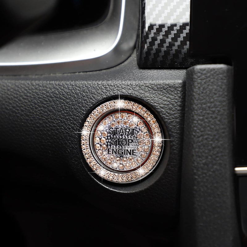 TOMALL Bling Car Engine Start Button Cover Diamond Crystal Push Start Ring Sticker Sparkly Accessories Ignition Button Rhinestone Emblem Decorations Universal (Orange) - Image 3